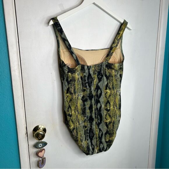 Vintage Shape FX Green Yellow Snake Built In Bra Slimming One Piece Swimsuit 14 - Picture 6 of 10